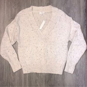 Abound Ribbed Trim V-Neck Pullover Sweater Speckled Cream Womens Size Small NWT
